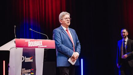 Jean-Luc M&eacute;lenchon en meeting &agrave; Roubaix (Nord), le 31 janvier 2026. (JULIEN HELAINE / AFP)