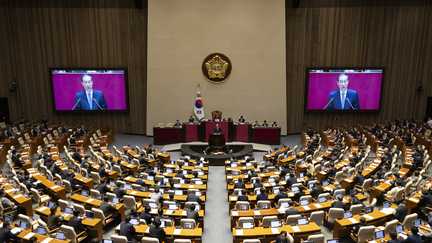L'Assembl&eacute;e nationale, &agrave; S&eacute;oul, le 24 avril 2025. (Photo d'illustration) (JEON HEON-KYUN / POOL)